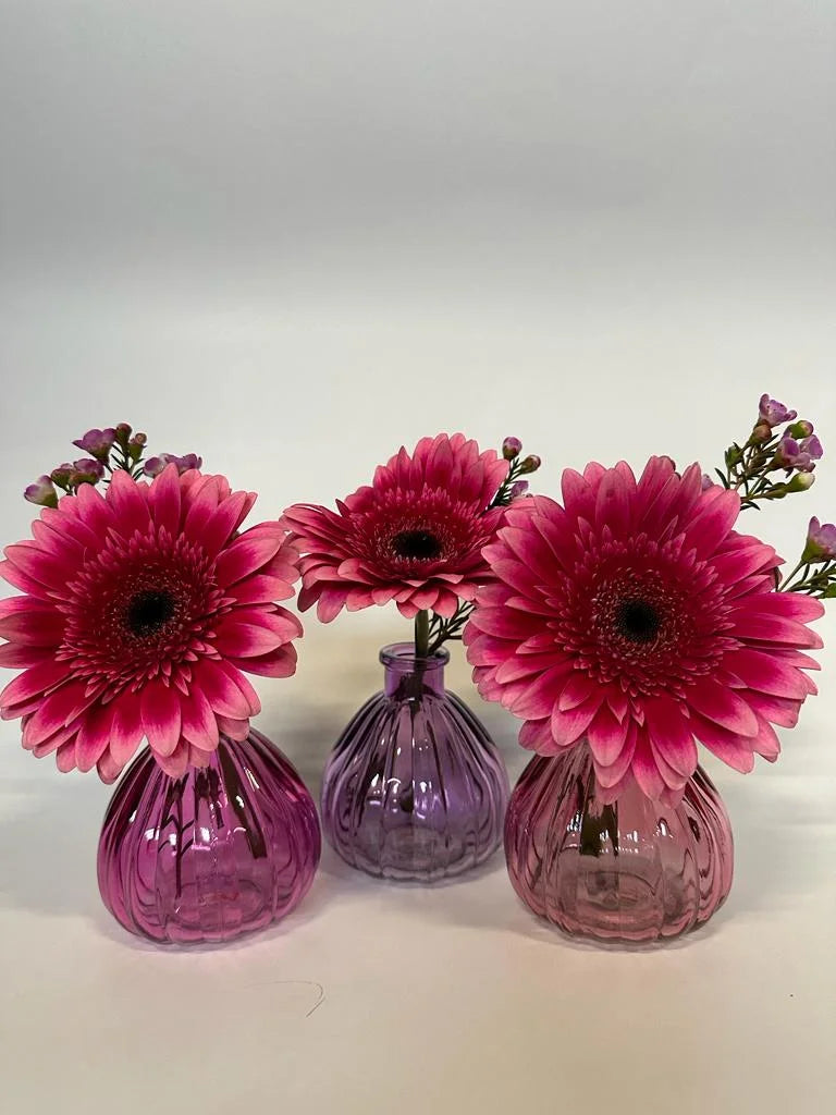 Set of 3 vases purple, light pink and dark pink 