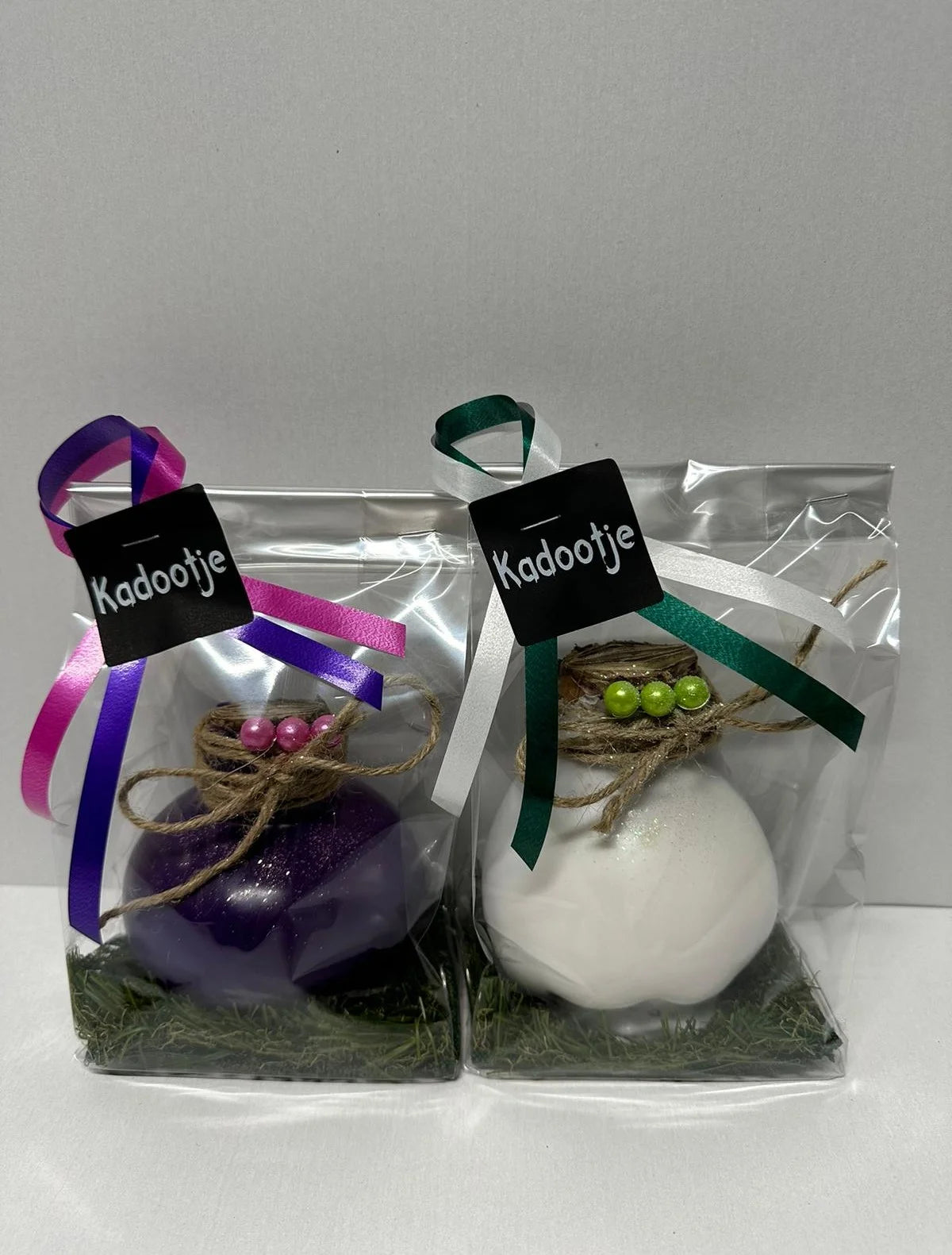 Wax Amaryllis Duo purple and white in gift packaging