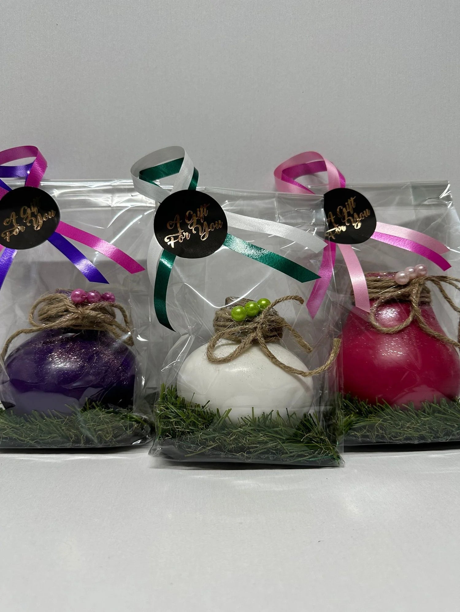 Wax Amaryllis Trio purple/pink/white in gift packaging